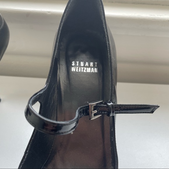 Stuart Weizman Black Patent Leather Peep Toe Mary Janes - Picture 14 of 15